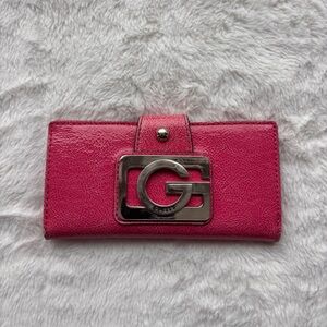 GUESS Hot Pink Crinkled Patent Wallet Large Silver G Logo Bifold